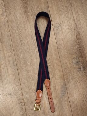 Vintage Dooney & Bourke Woven Wool Belt Brown Leather Brass Buckle size 38